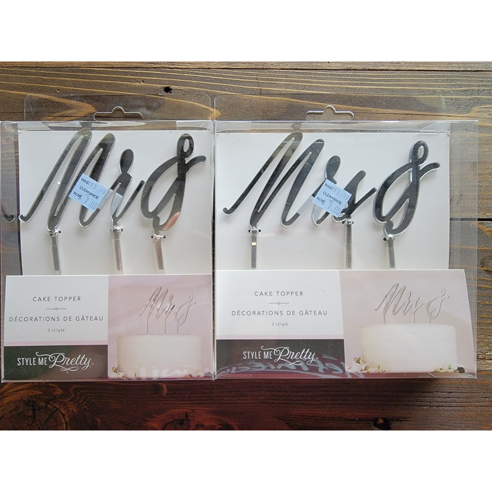 Style Me Pretty Cake Topper Wedding Mr. & Mrs. Set Silver